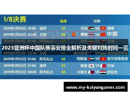 2023亚洲杯中国队赛事安排全解析及关键对阵时间一览 2023亚洲杯中国队赛事安排全解析及关键对阵时间一览