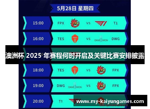 澳洲杯 2025 年赛程何时开启及关键比赛安排披露